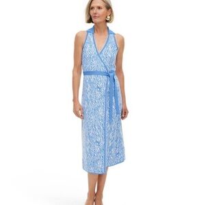 NWT Diane von Furstenberg x Target Blue Sea Twig Knit Sleeveless Wrap Dress M